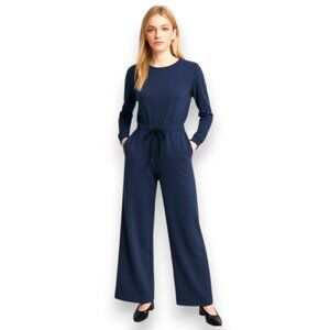 Spanx AirEssentials Slate Tie Waist Long Sleeve Wide Leg Jumpsuit Size XL Like N